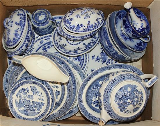 11 pieces of blue & white ceramics and Wedgwood Willow tea set